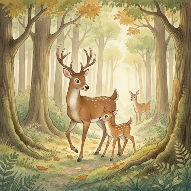 The Deer Who Led the Lost Fawn story for kids illustration