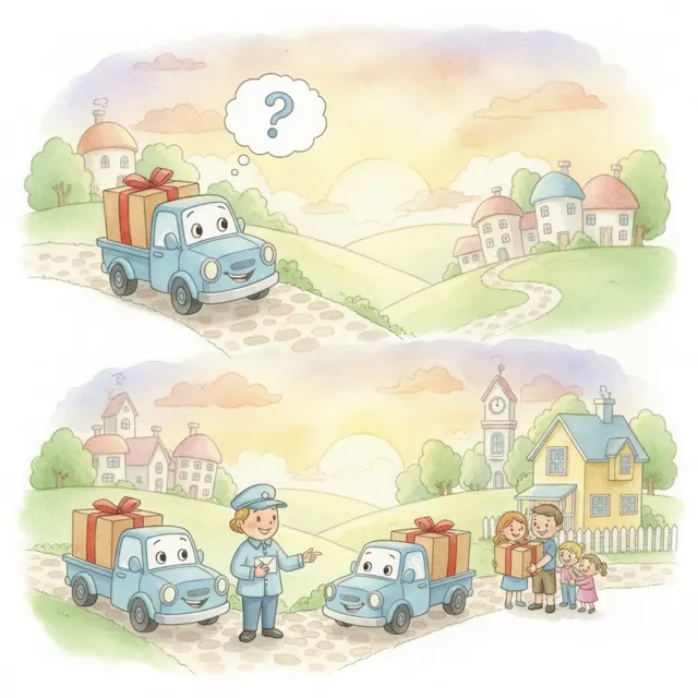 The Delivery Truck Who Got Lost story for kids illustration
