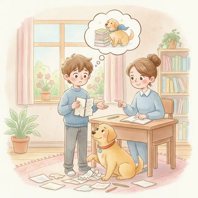 The Dog and My Homework story for kids illustration