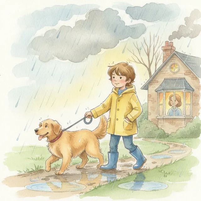 The Dog Walker's Rainy Day story for kids illustration