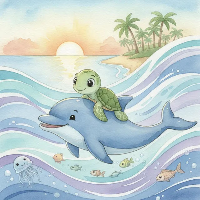 The Dolphin and the Little Turtle story for kids illustration