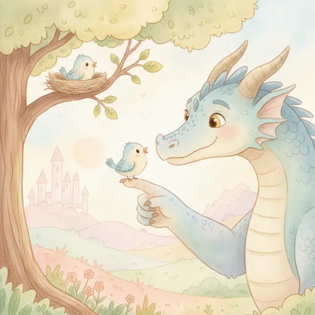 The Dragon and the Lost Bird story for kids illustration