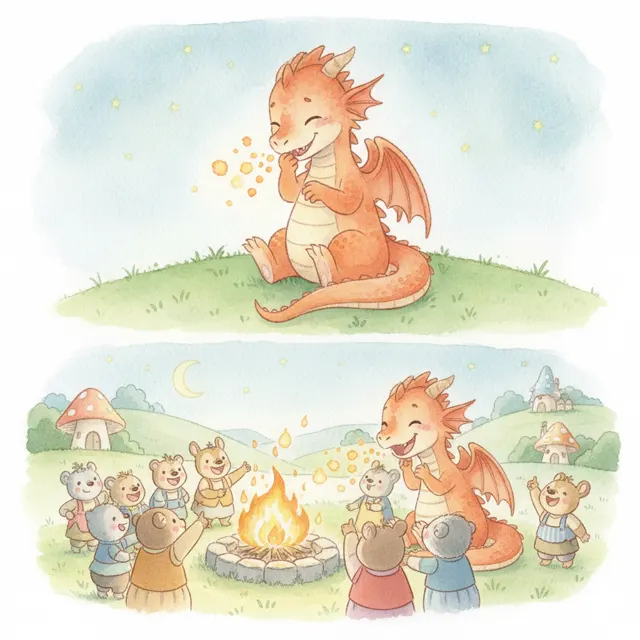 The Dragon Who Hiccuped Sparks story for kids illustration