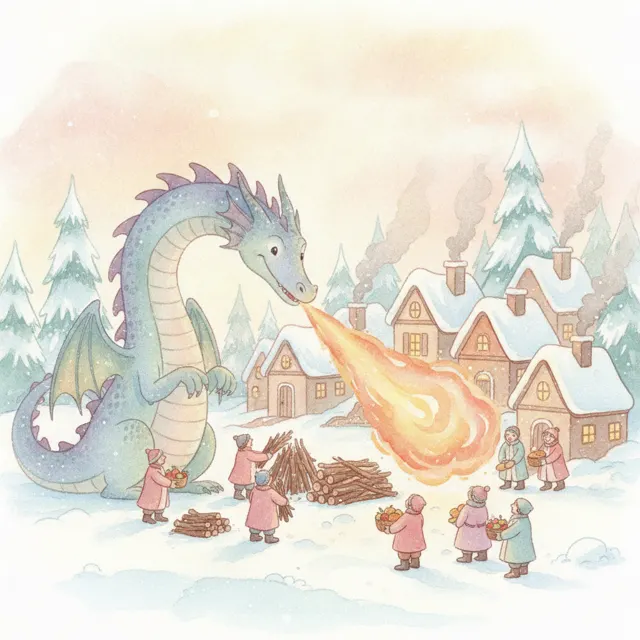 The Dragon Who Kept the Village Warm story for kids illustration