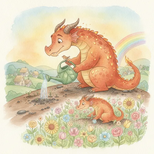 The Dragon Who Planted a Garden story for kids illustration