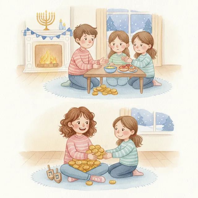 The Dreidel That Landed on Gimmel story for kids illustration