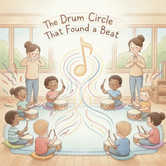 The Drum Circle That Found a Beat story for kids illustration