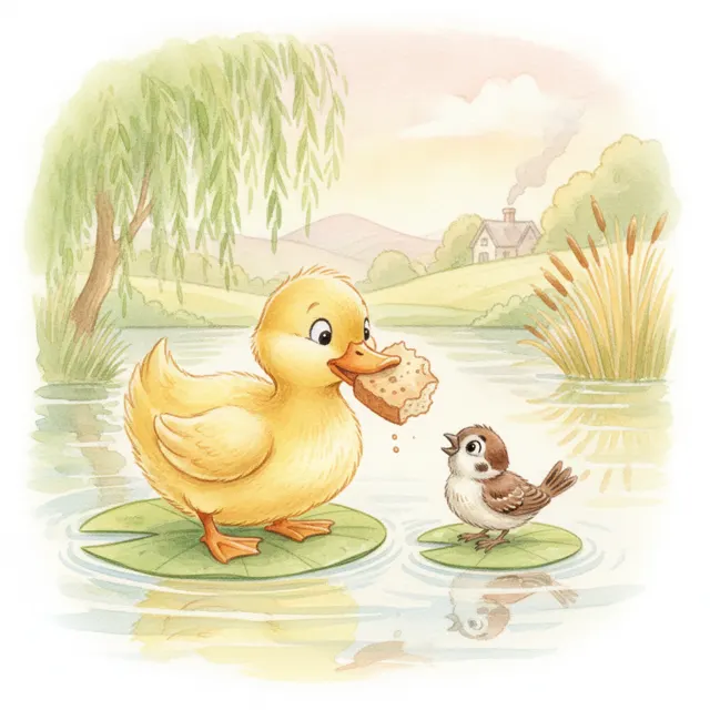 The Duck Who Shared the Last Crumb story for kids illustration