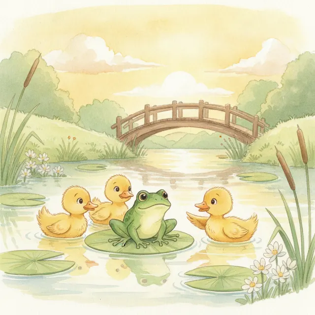 The Duckling and the Lost Frog story for kids illustration