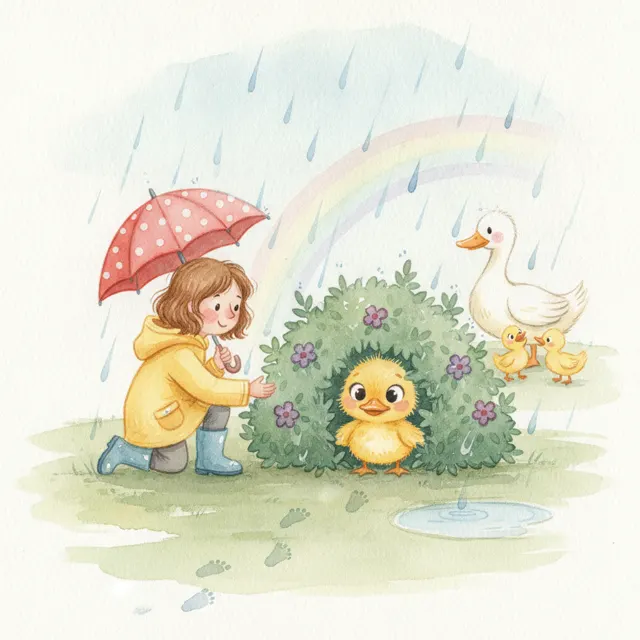 The Duckling Who Hid in the Rain story for kids illustration