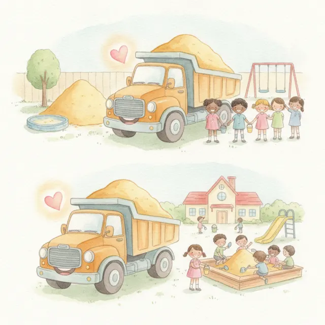 The Dump Truck Who Shared the Sand story for kids illustration