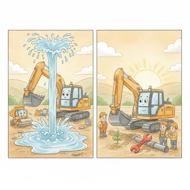 The Excavator Who Dug Too Deep story for kids illustration