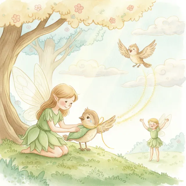 The Fairy Who Fixed the Broken Wing story for kids illustration