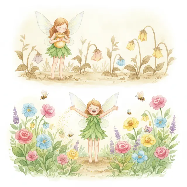 The Fairy Who Shared Her Golden Dust story for kids illustration