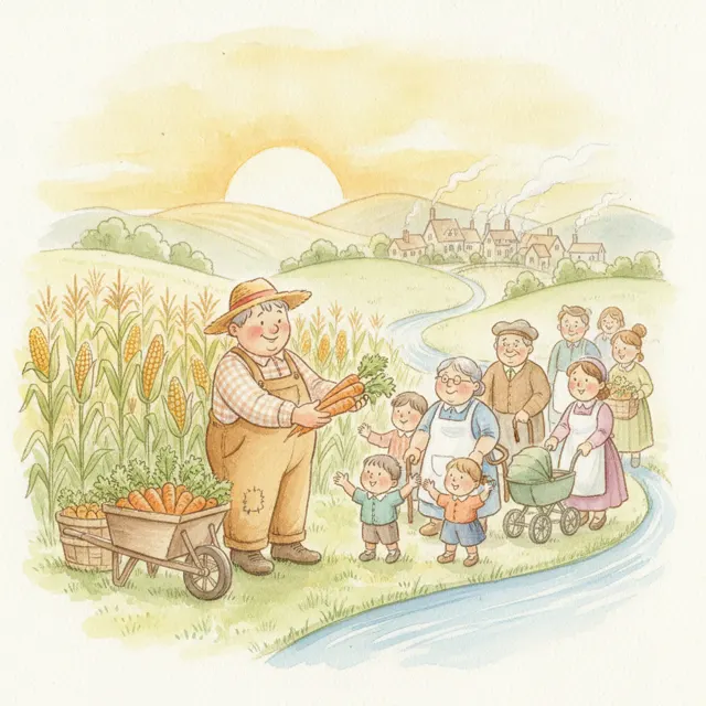 The Farmer Who Shared His Harvest story for kids illustration