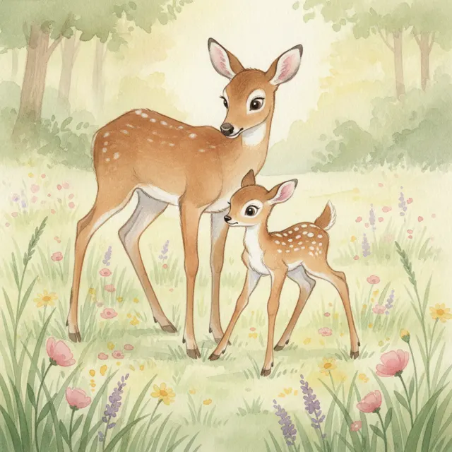 The Fawn's First Wobbly Steps story for kids illustration