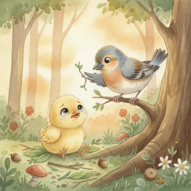 The Finch Who Helped a Lost Chick story for kids illustration