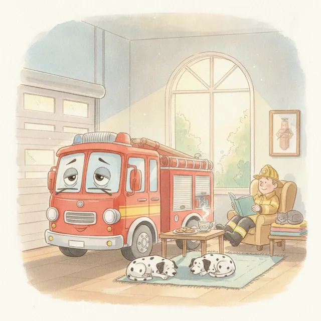 The Fire Truck's Quiet Day story for kids illustration