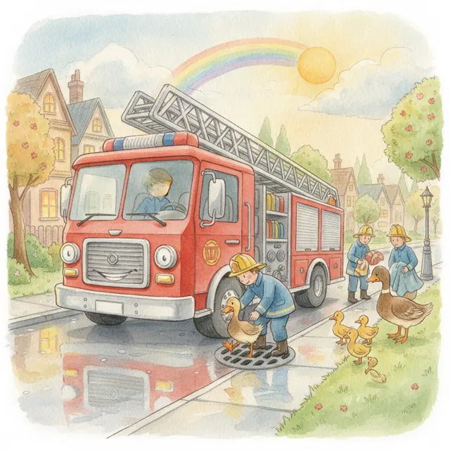 The Fire Truck That Helped a Duck story for kids illustration