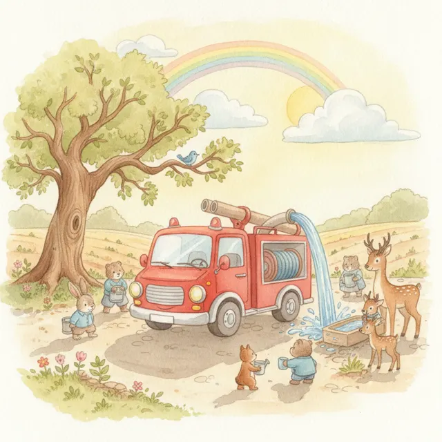 The Fire Truck That Shared Its Water story for kids illustration