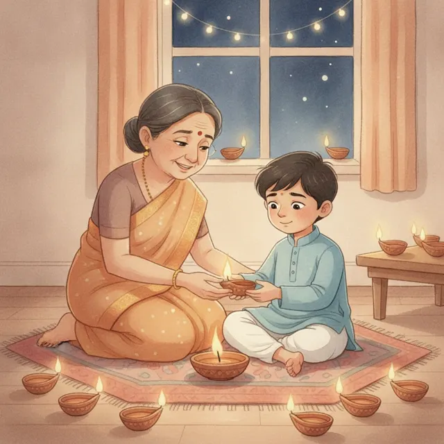 The First Diya of Diwali story for kids illustration