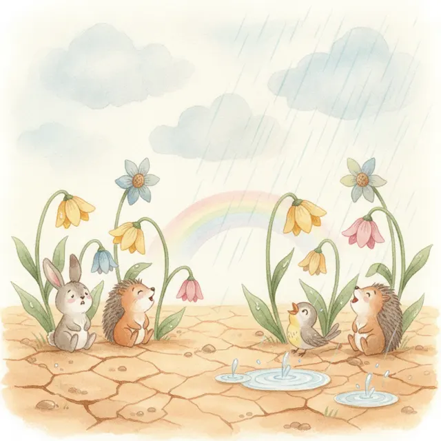 The First Rain of Spring story for kids illustration