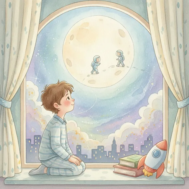 The First Time We Walked on the Moon story for kids illustration