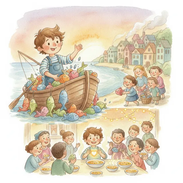 The Fishing Boat's Big Catch story for kids illustration