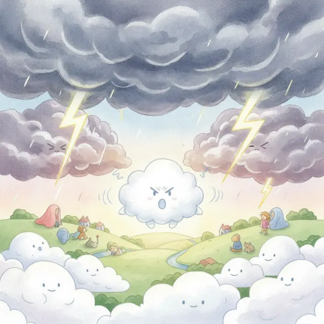 The Fluffy Cloud That Tried to Be a Storm story for kids illustration
