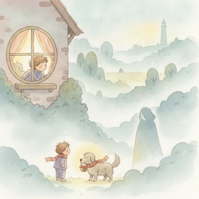 The Foggy Night Visitor story for kids illustration