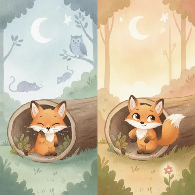 The Fox Cub's First Night Alone story for kids illustration