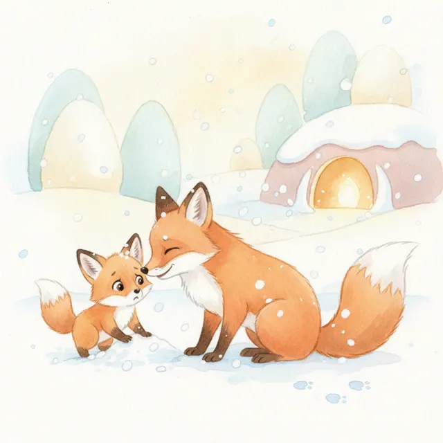 The Fox Kit's First Snow story for kids illustration