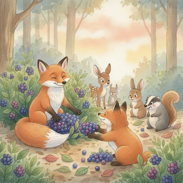 The Fox Who Kept the Berries story for kids illustration