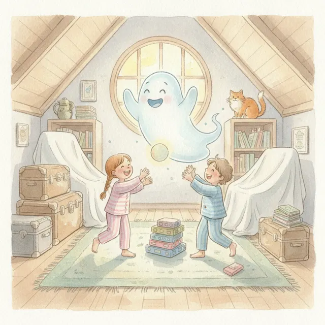 The Friendly Ghost in the Attic story for kids illustration