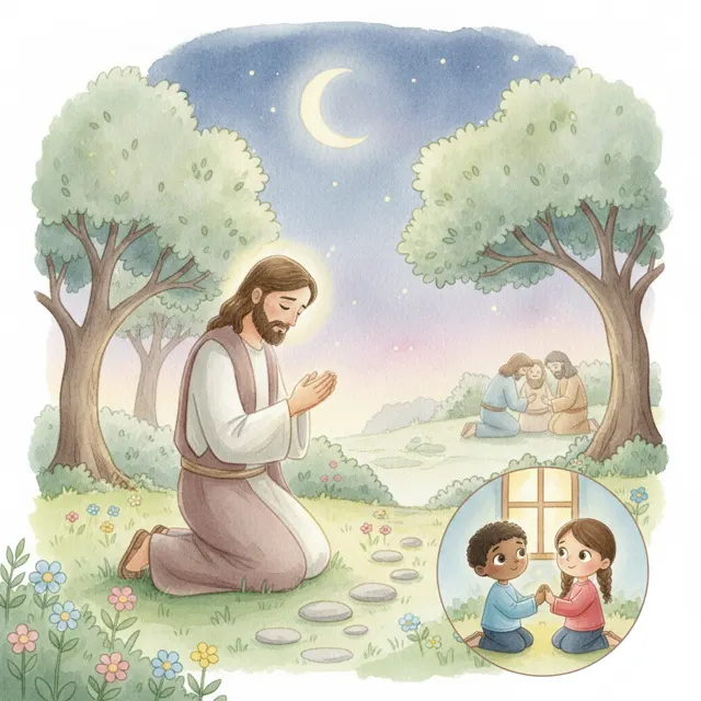 The Garden Where Jesus Prayed story for kids illustration