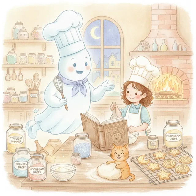 The Ghost Baker's Secret Recipe story for kids illustration