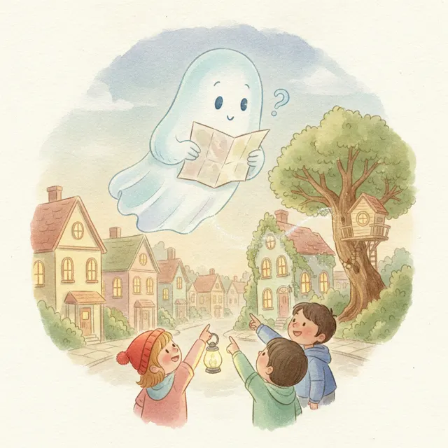 The Ghost Who Couldn't Find His Way Home story for kids illustration
