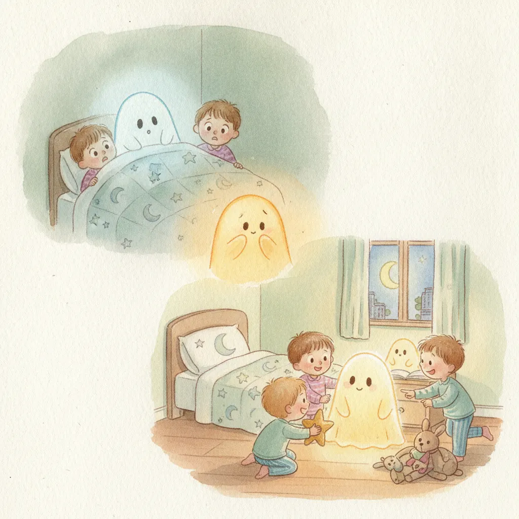 The Ghost Who Glowed Too Bright story for kids illustration