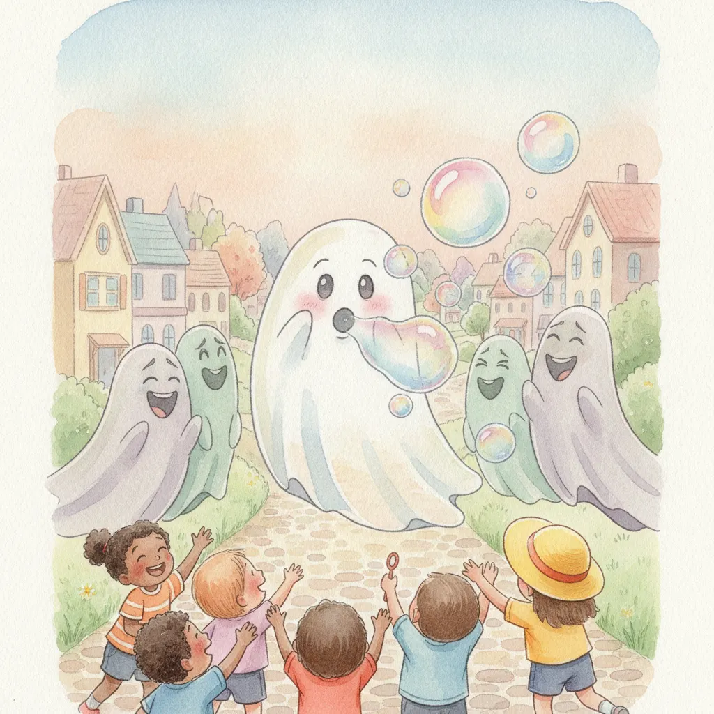 The Ghost Who Loved Bubbles story for kids illustration