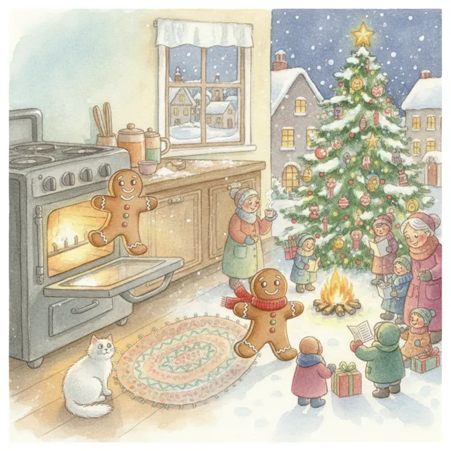 The Gingerbread Man's Christmas Journey story for kids illustration