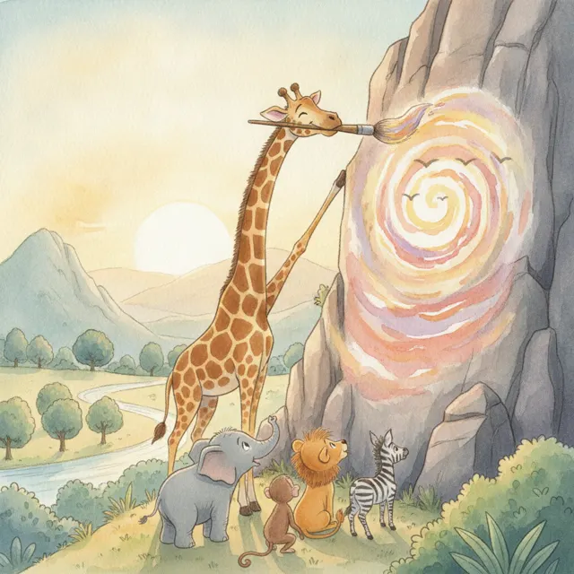 The Giraffe Who Painted the Sky story for kids illustration
