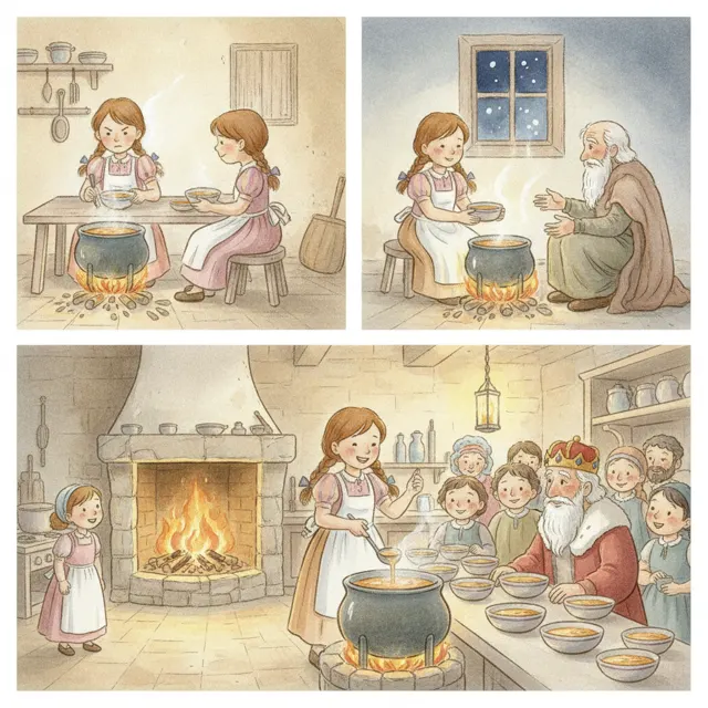 The Girl Who Shared Her Soup story for kids illustration