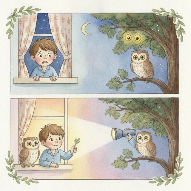 The Glowing Eyes in the Tree story for kids illustration