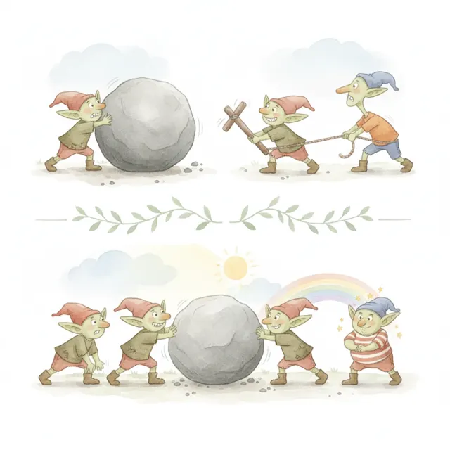 The Goblin Team and the Great Big Rock story for kids illustration