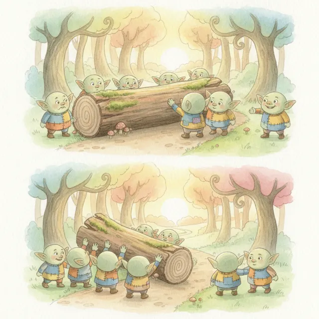 The Goblin Who Carried the Big Log story for kids illustration