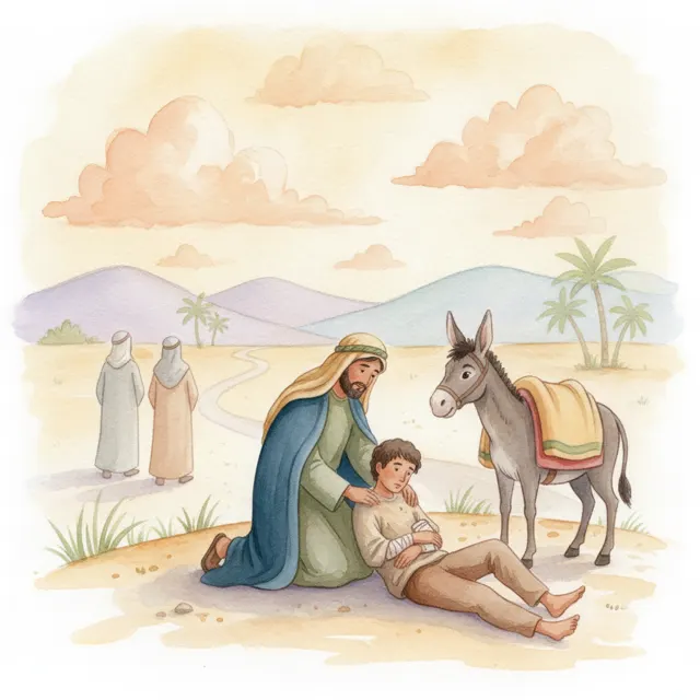 The Good Samaritan story for kids illustration