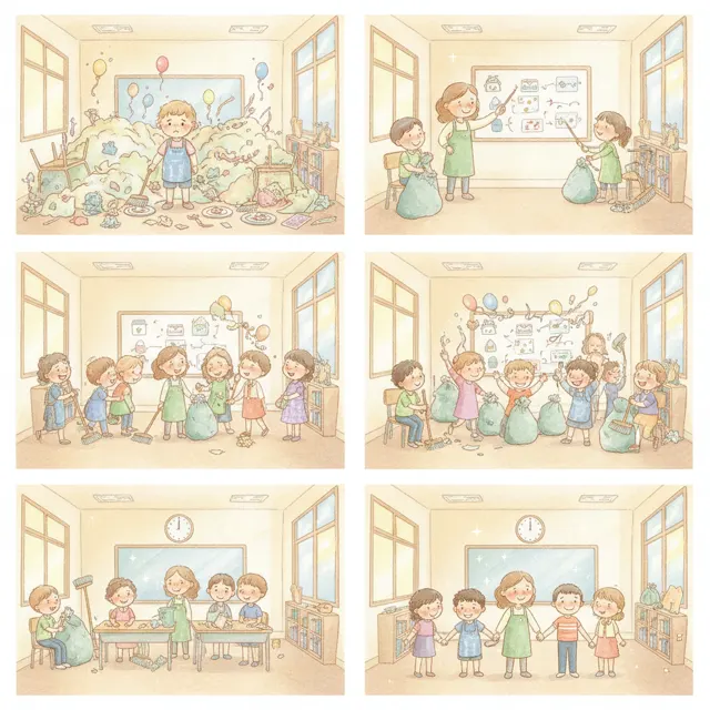 The Great Classroom Cleanup story for kids illustration