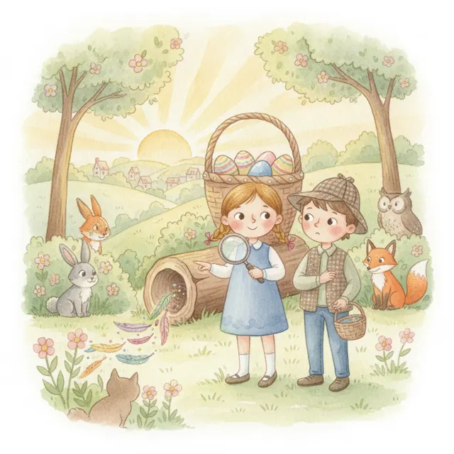 The Great Easter Egg Hunt Mystery story for kids illustration