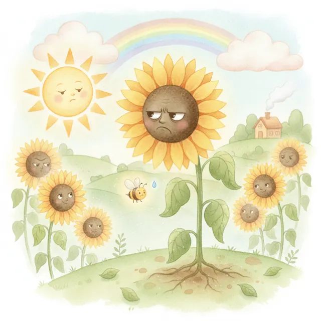 The Grumpy Sunflower story for kids illustration