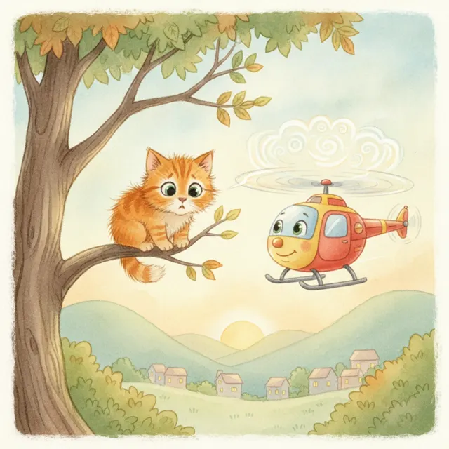 The Helicopter Who Rescued a Kitten story for kids illustration
